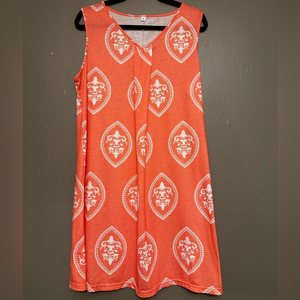 Pink Sleeveless Dress with White Pattern